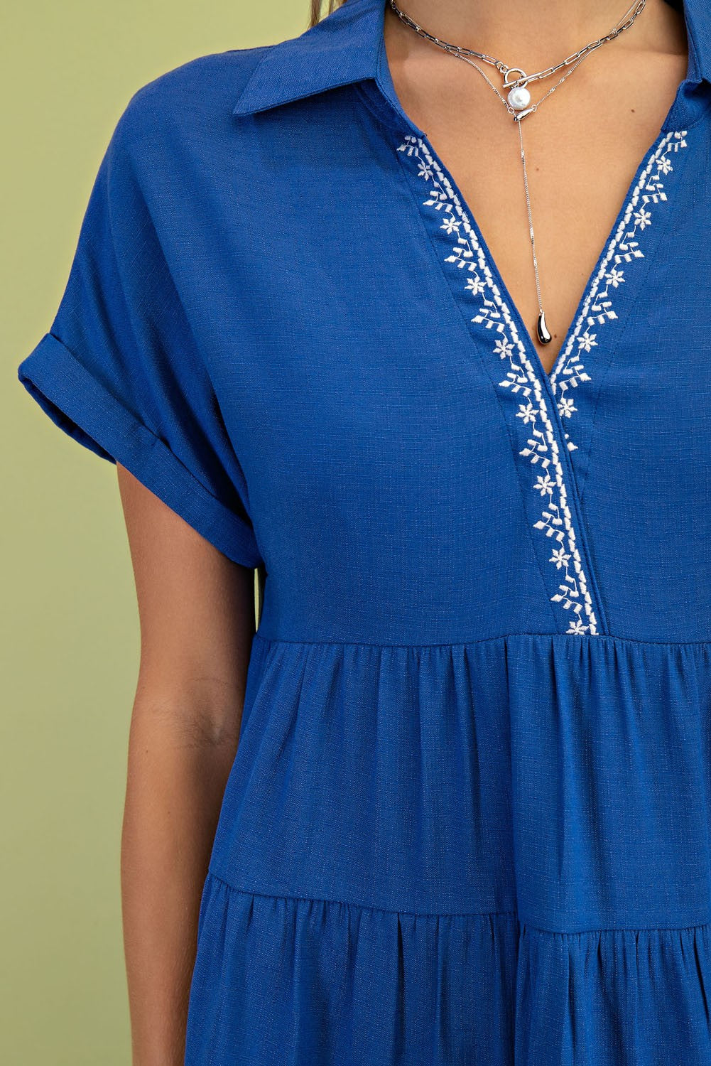 Embroidered Collar Dress in Royal Blue
