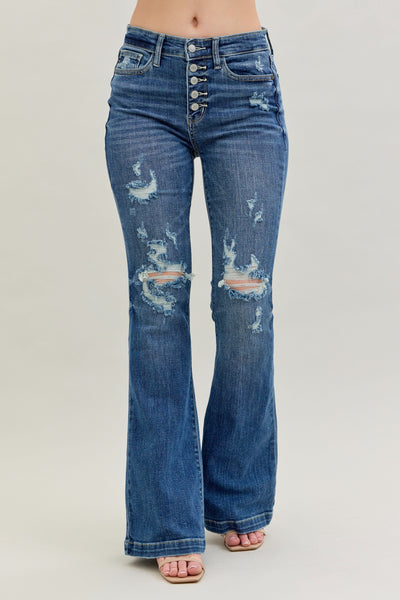 Judy Blue Midrise Button Down Destroyed Trouser Flare