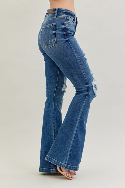 Judy Blue Midrise Button Down Destroyed Trouser Flare