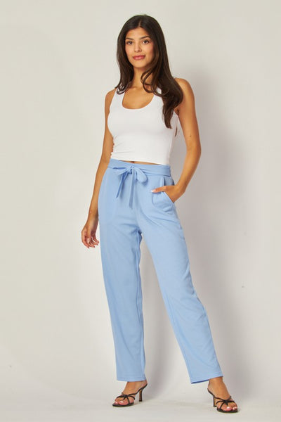 High Waist Self Tie Straight Pants
