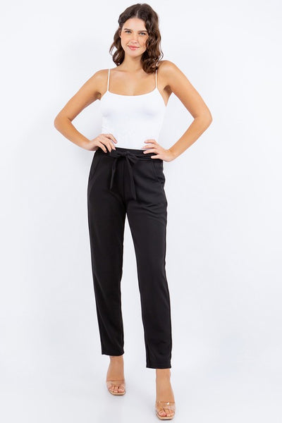 High Waist Self Tie Straight Pants