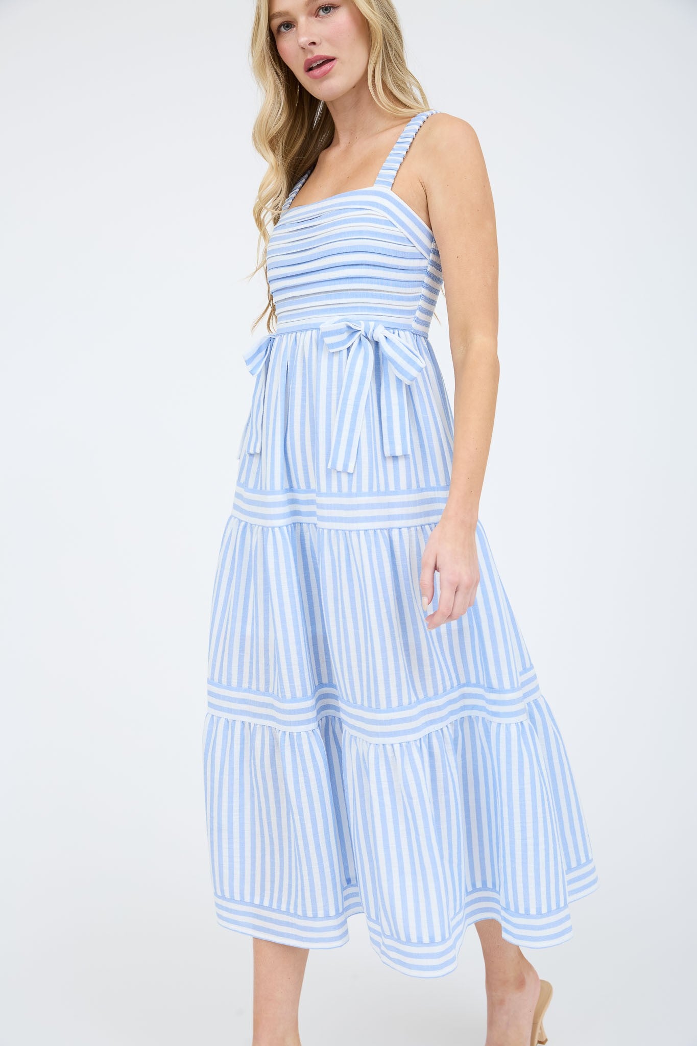 Striped Tie Detail Midi Dress