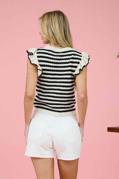 Striped Ruffle Sleeve Sweater Top
