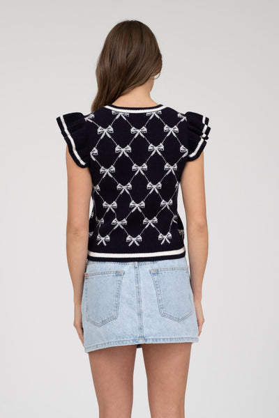Bow Flutter Sleeve Sweater Top