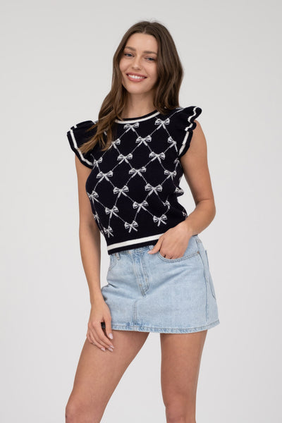 Bow Flutter Sleeve Sweater Top