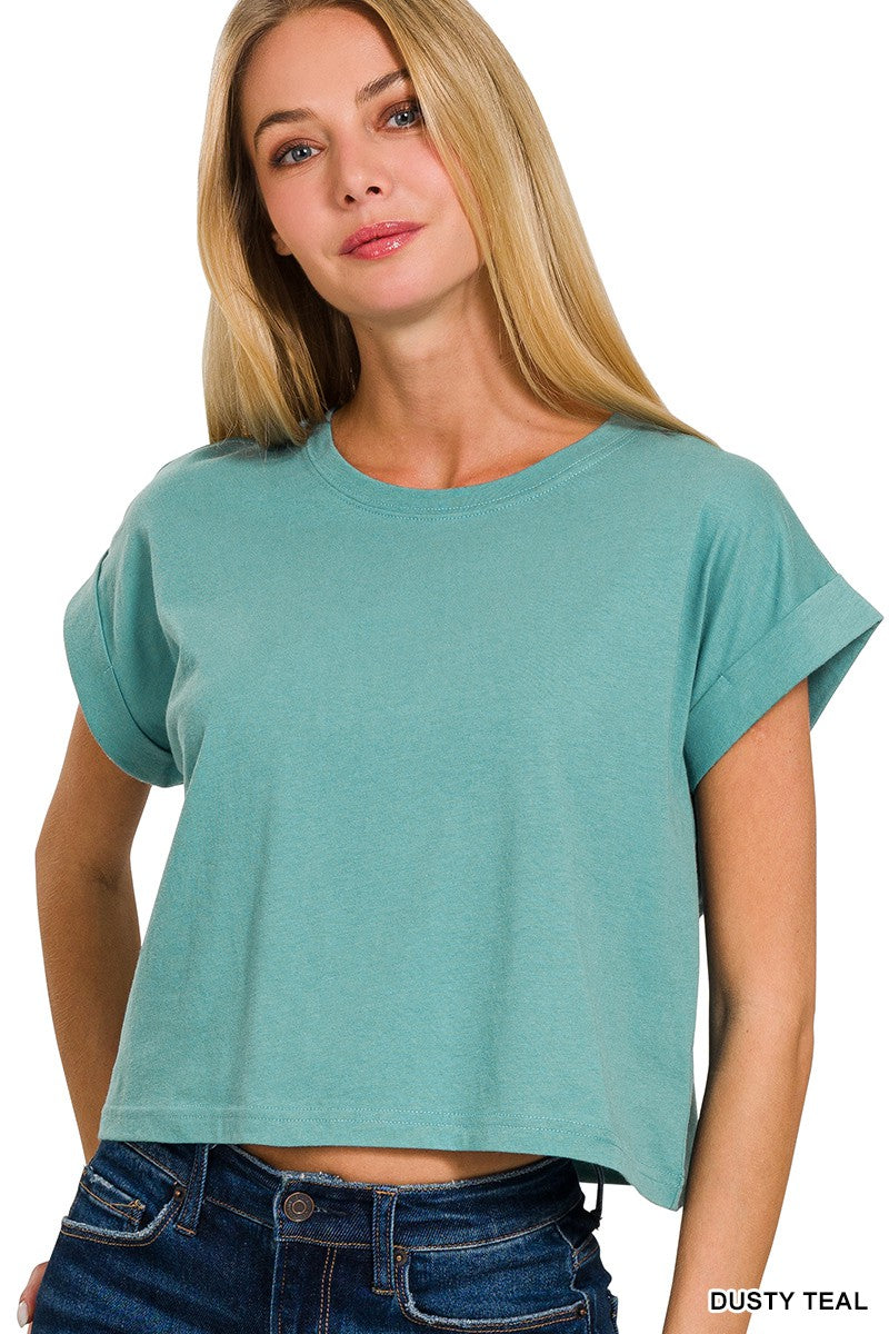 Cotton Folded Sleeve Top