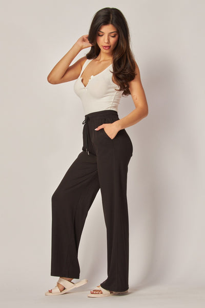 Stretch Ribbed Wide Leg Pants