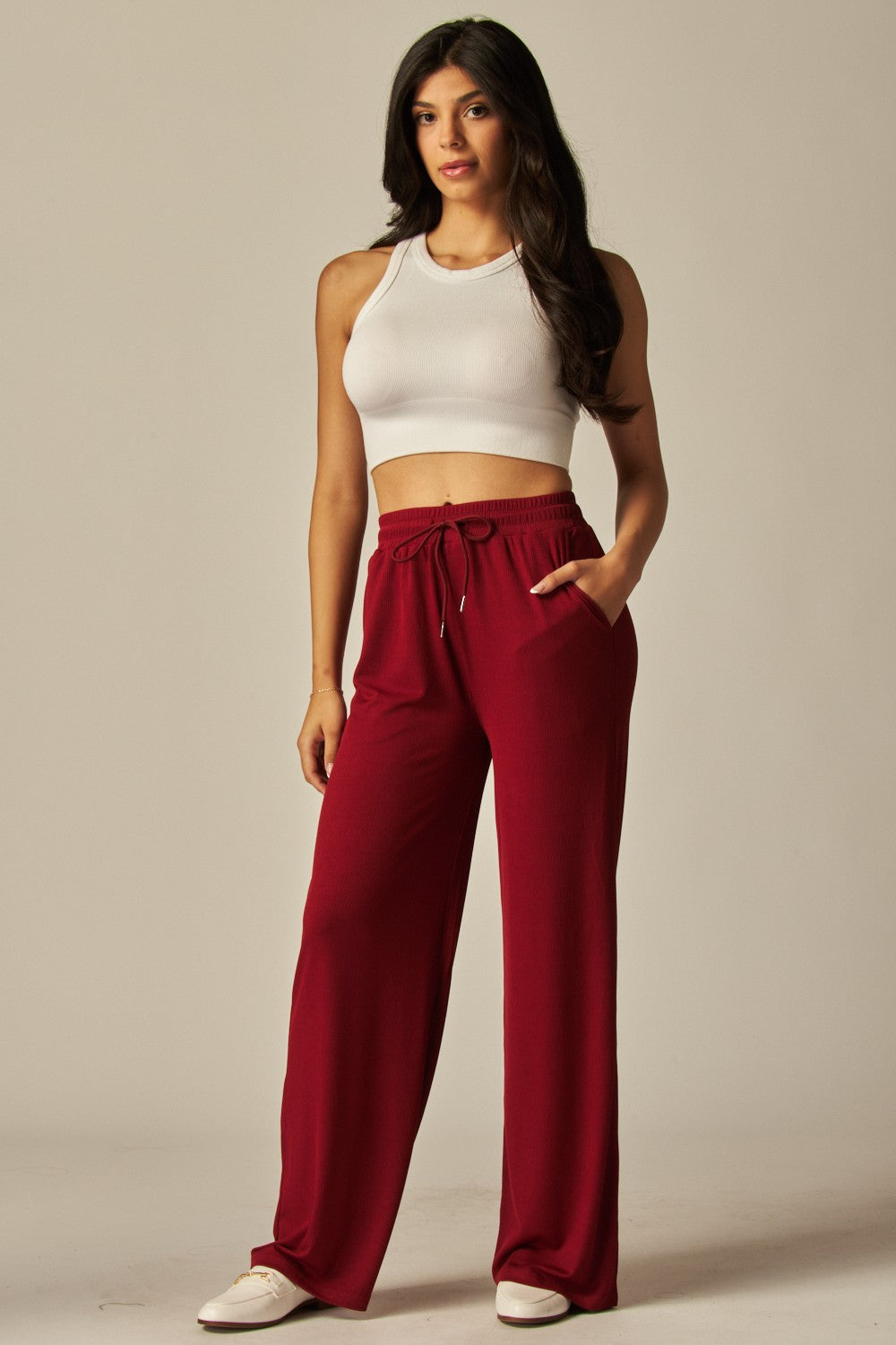Stretch Ribbed Wide Leg Pants