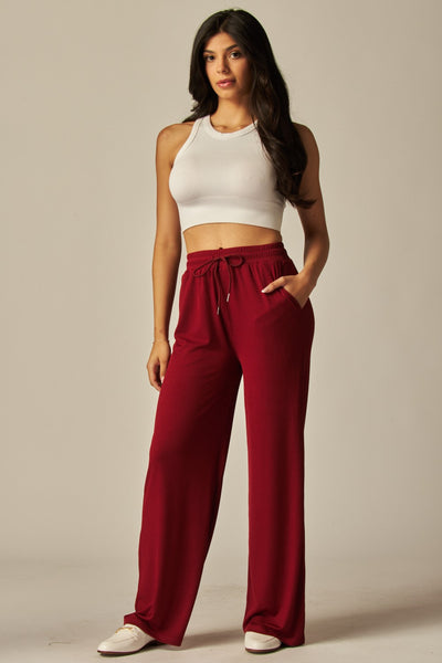 Stretch Ribbed Wide Leg Pants