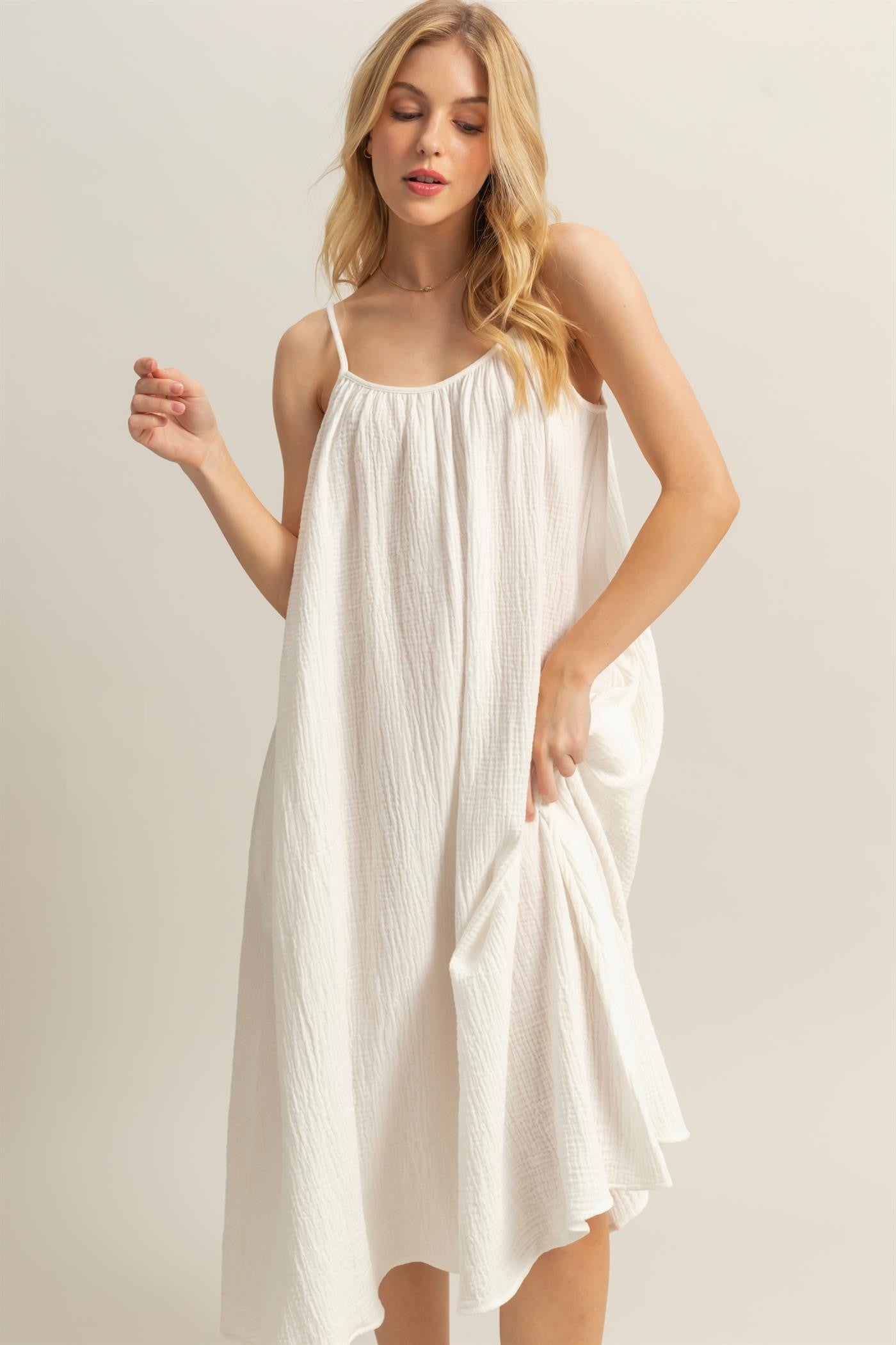 Shirring Neckline Flowy Dress