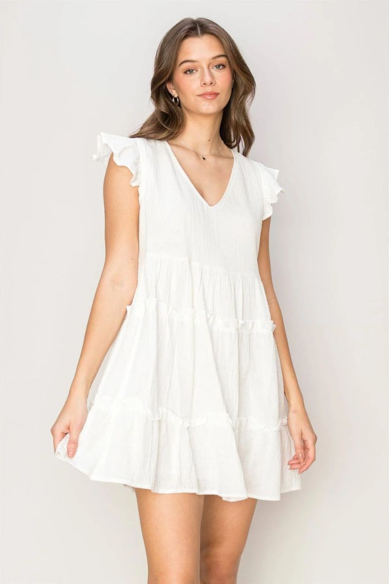 Flutter Sleeve Tiered Mini Dress