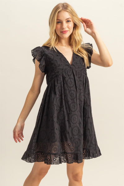 Flutter Sleeve Eyelet Mini Dress
