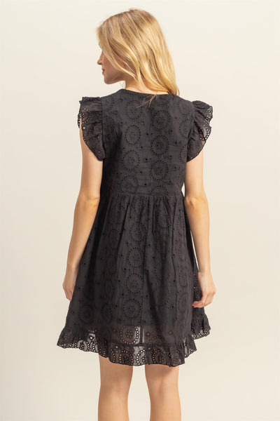 Flutter Sleeve Eyelet Mini Dress