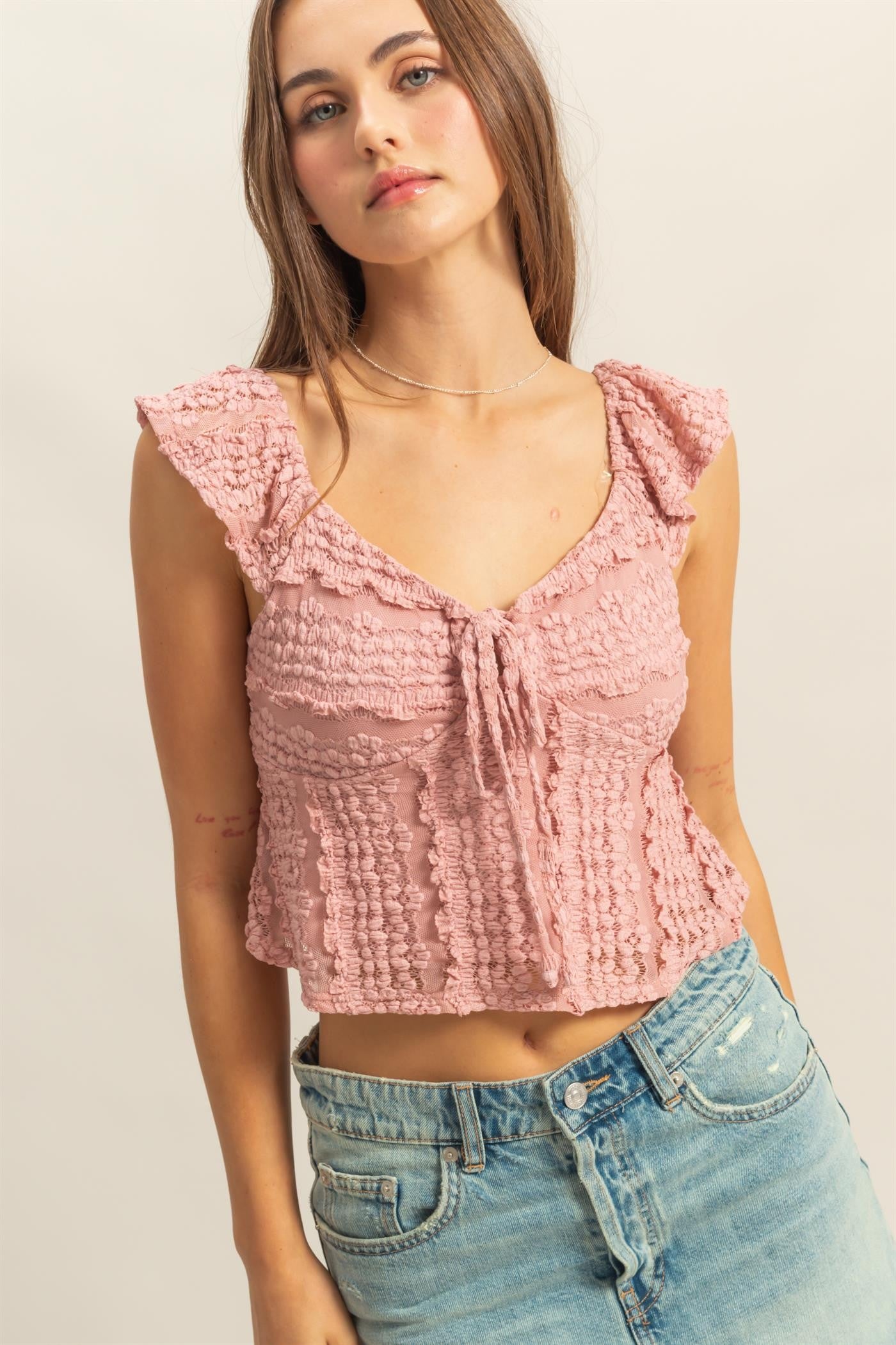 Tie Front Lace Top