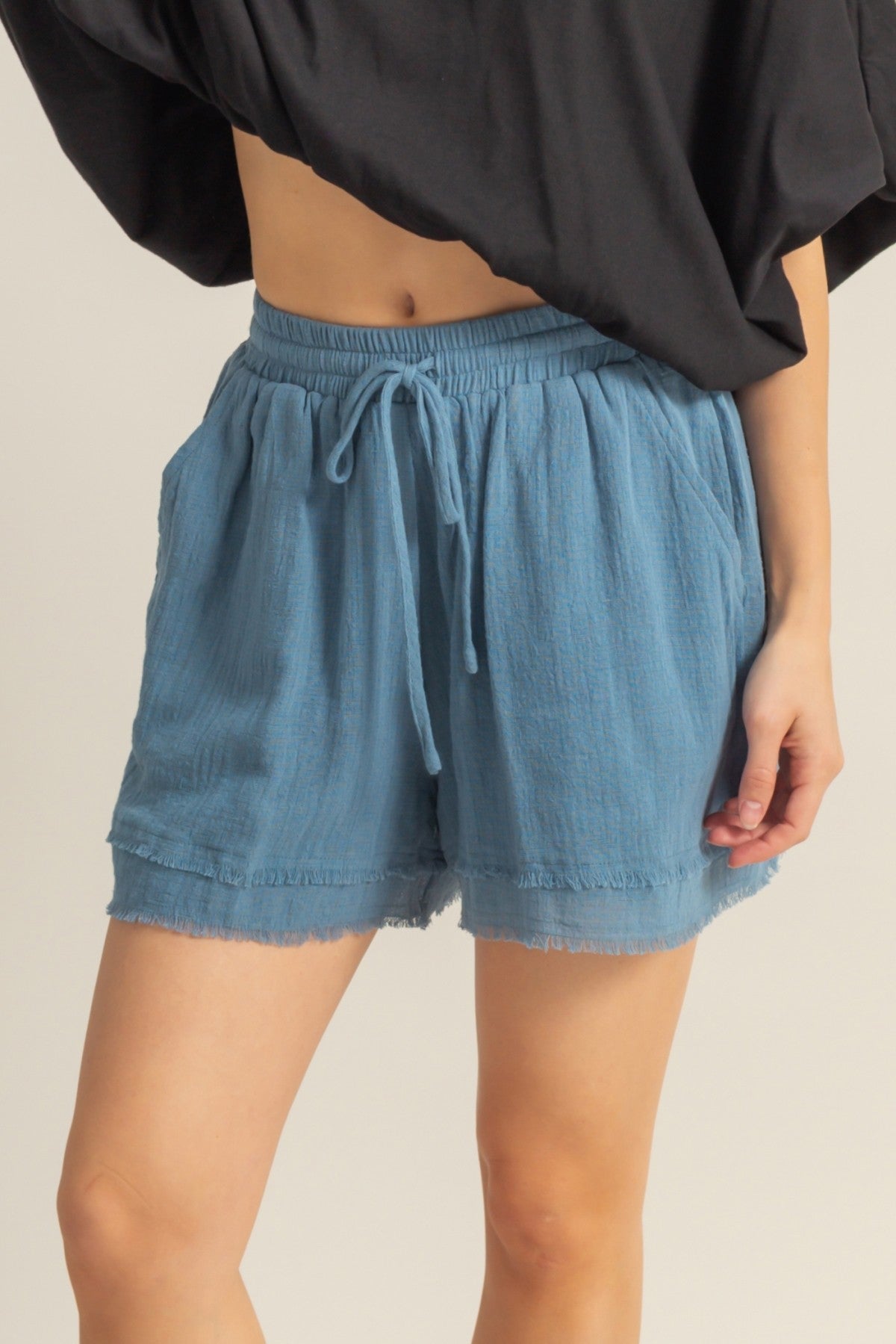 Frayed Hem Linen Shorts