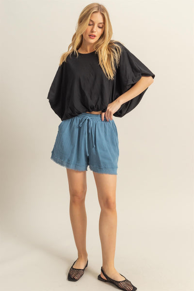Frayed Hem Linen Shorts
