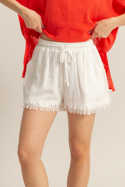 Frayed Hem Linen Shorts