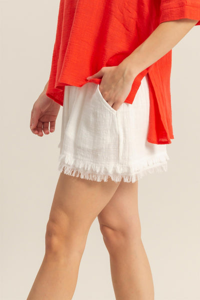 Frayed Hem Linen Shorts