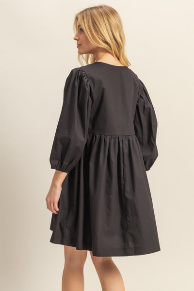 Triple Bow Tie Puff Sleeve Dress
