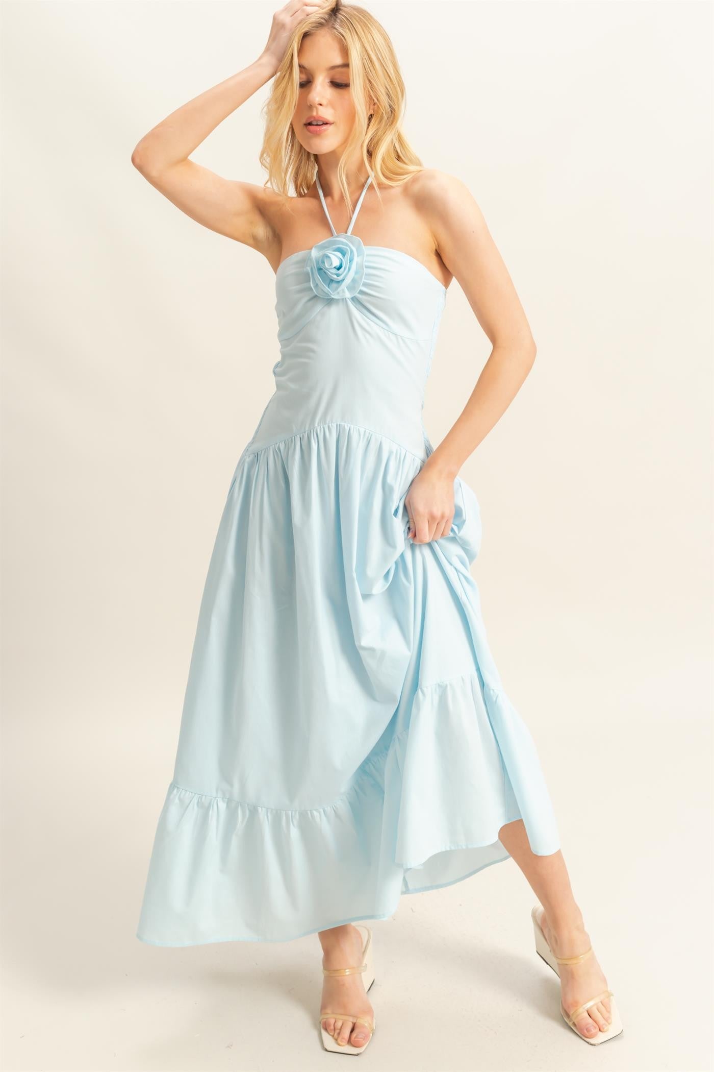 Rosette Halter Midi Dress
