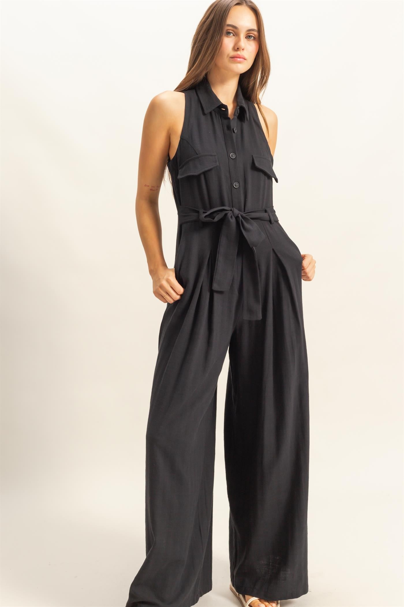 Wide Leg Belted Jumpsuit