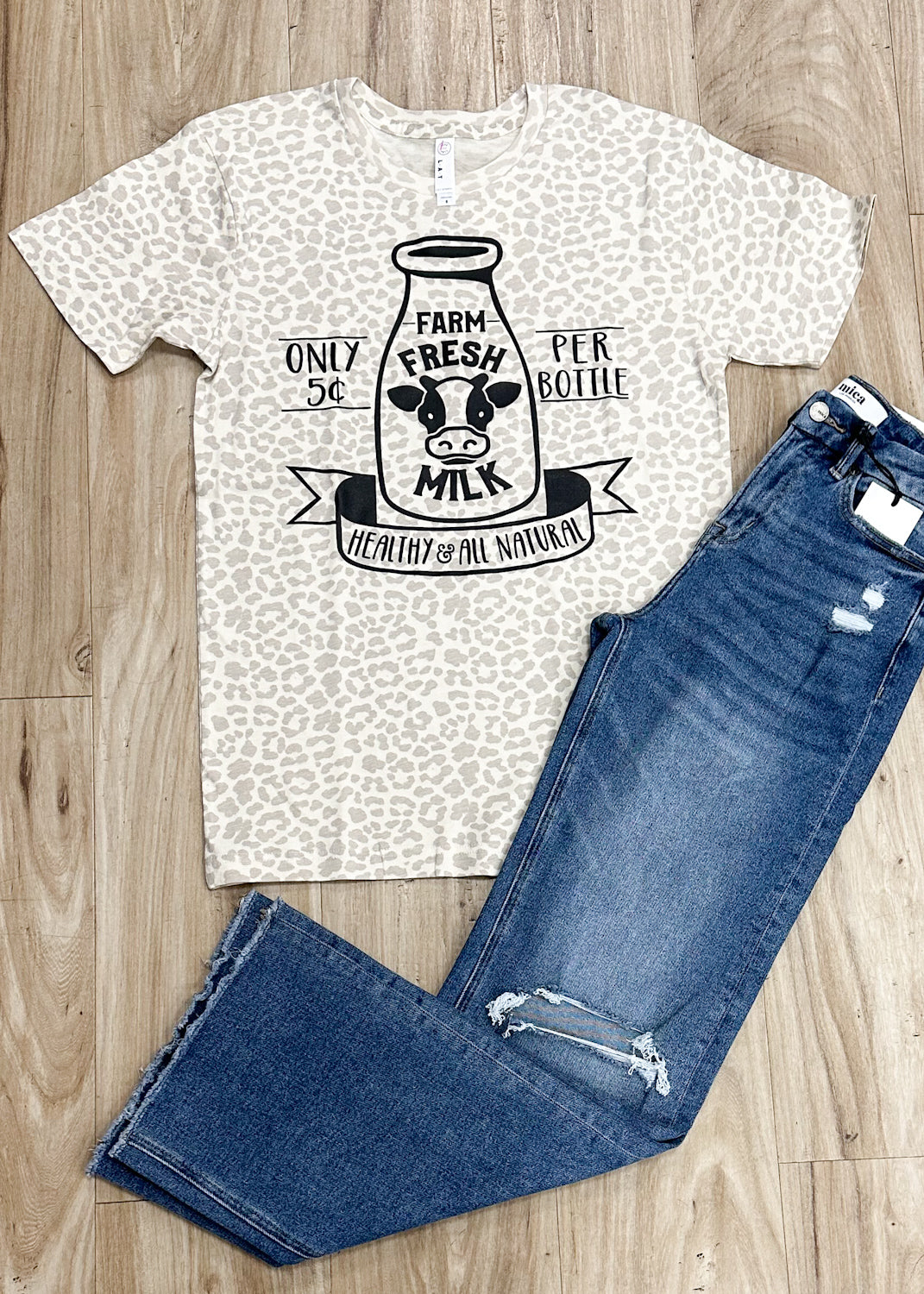 Farm Fresh Milk Leopard Graphic Tee Shirt