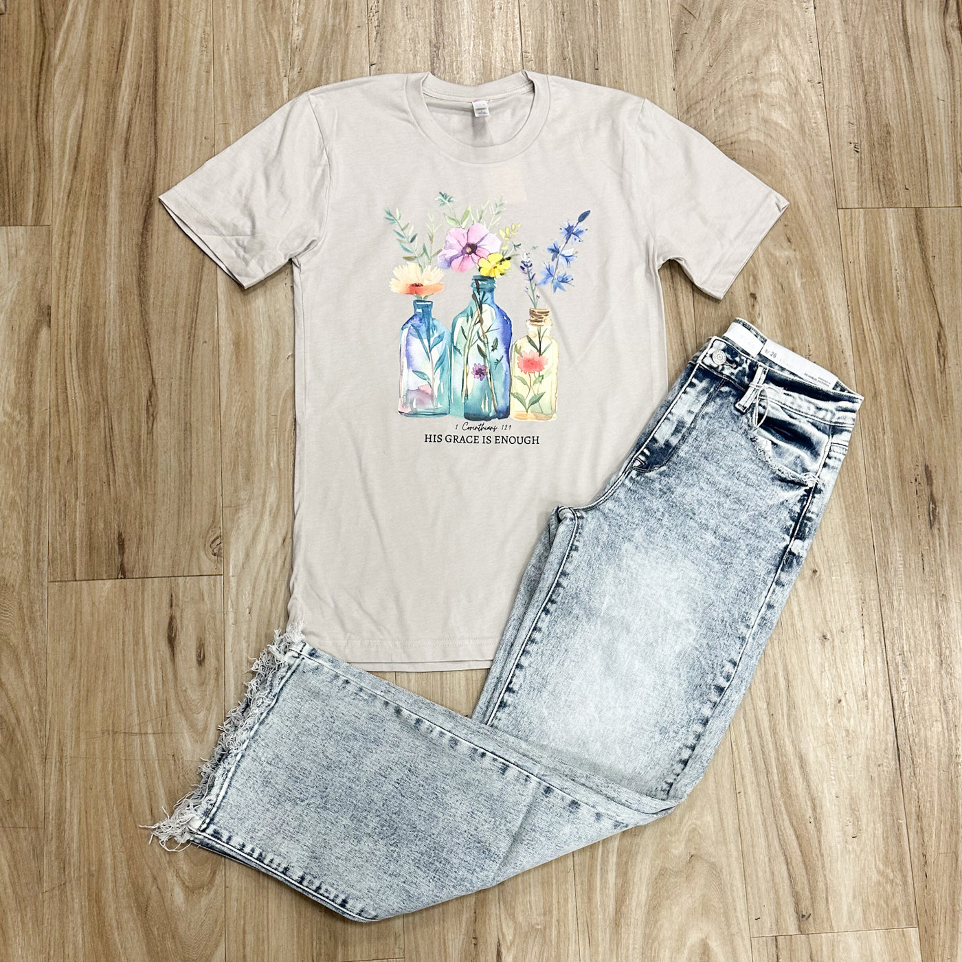 Floral His Grace is Enough Graphic Tee Shirt