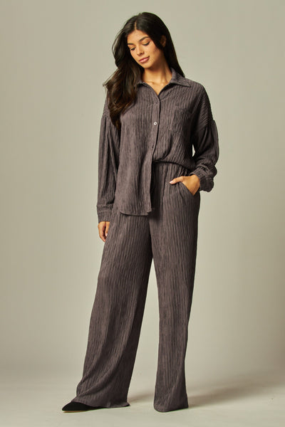 Crinkle Button Down Loungewear Set