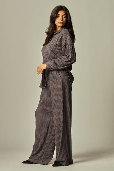 Crinkle Button Down Loungewear Set