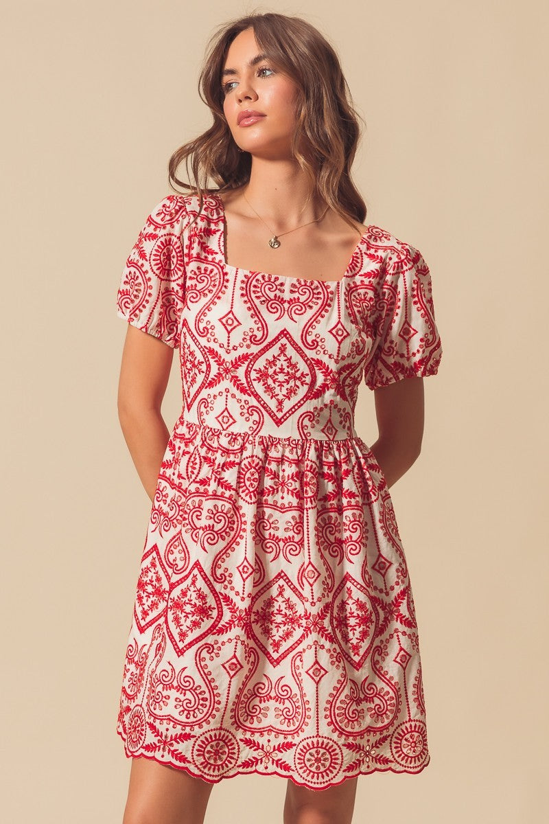 Eyelet Puff Sleeve Dress