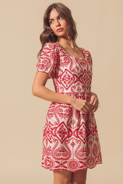 Eyelet Puff Sleeve Dress