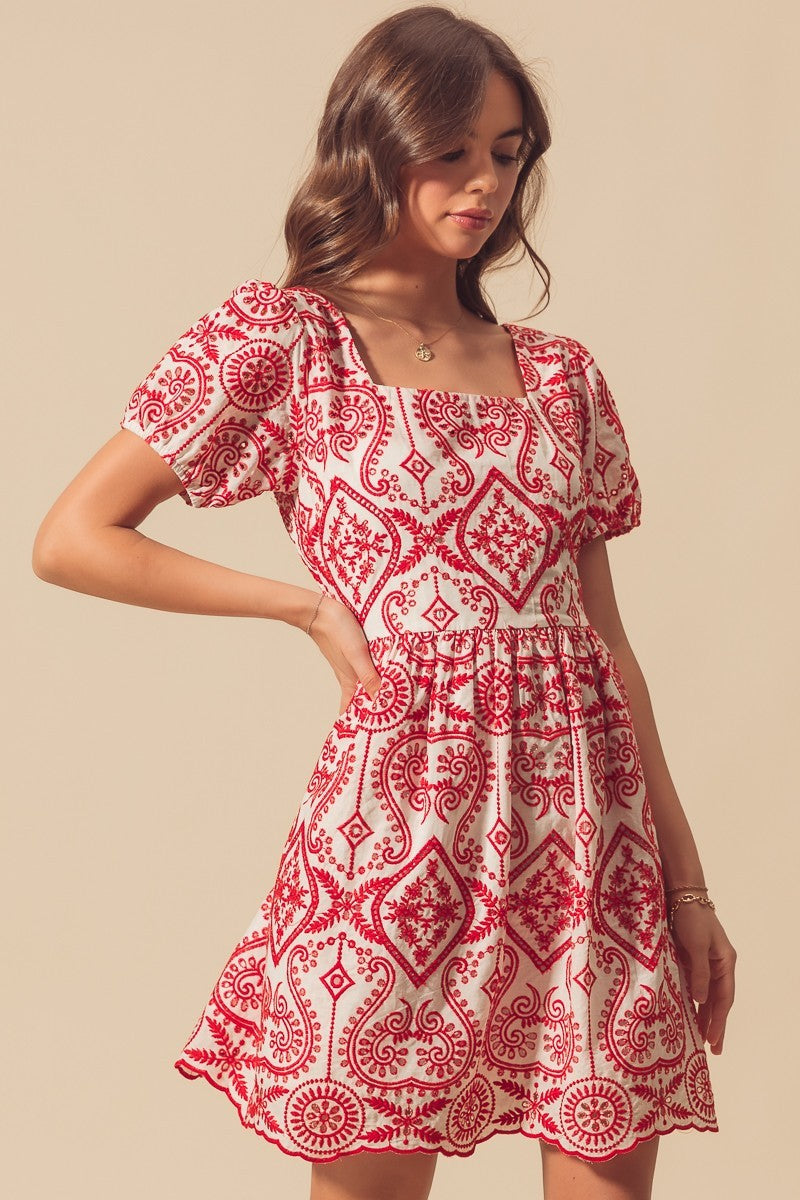 Eyelet Puff Sleeve Dress