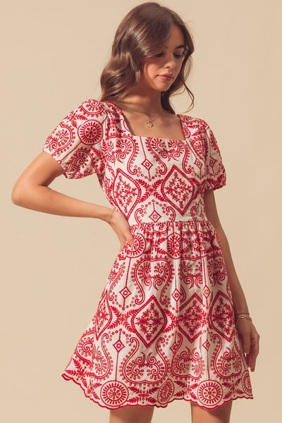 Eyelet Puff Sleeve Dress
