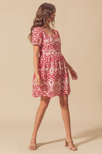 Eyelet Puff Sleeve Dress