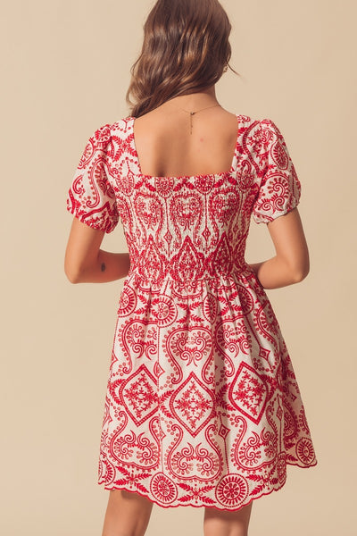 Eyelet Puff Sleeve Dress
