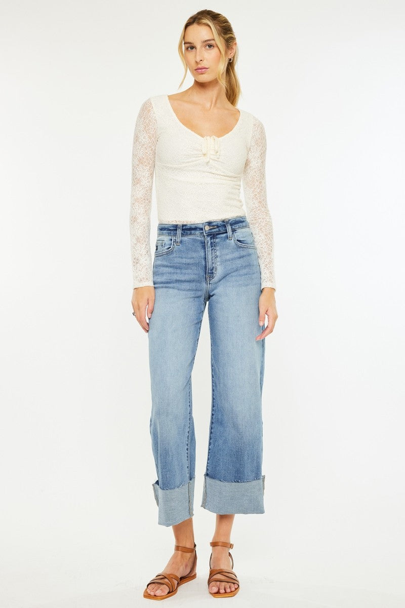 KanCan High Rise Wide Leg Crop Jeans
