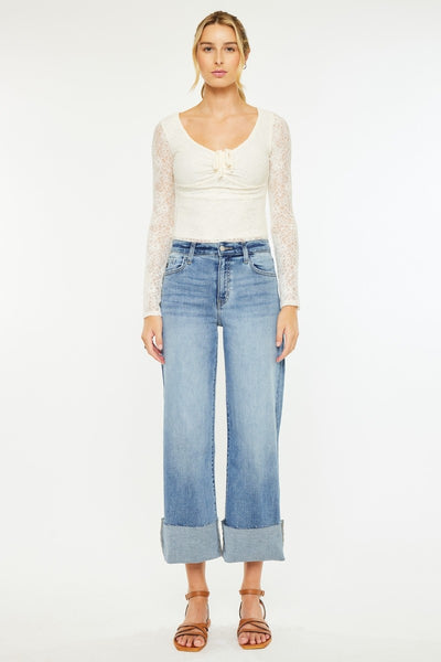 KanCan High Rise Wide Leg Crop Jeans