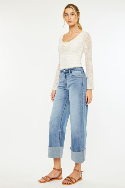 KanCan High Rise Wide Leg Crop Jeans