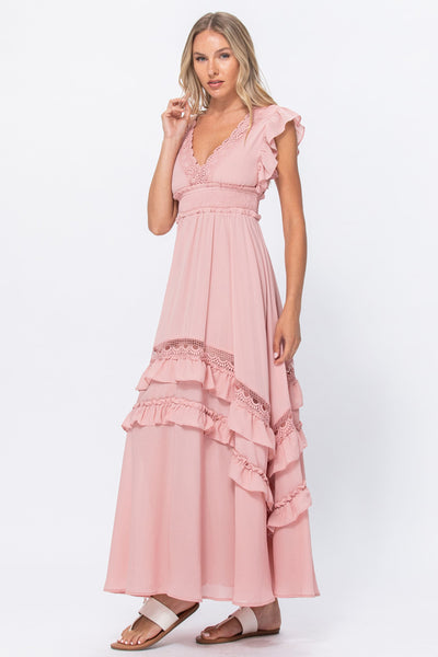 Ruffle Crochet Detail Maxi Dress