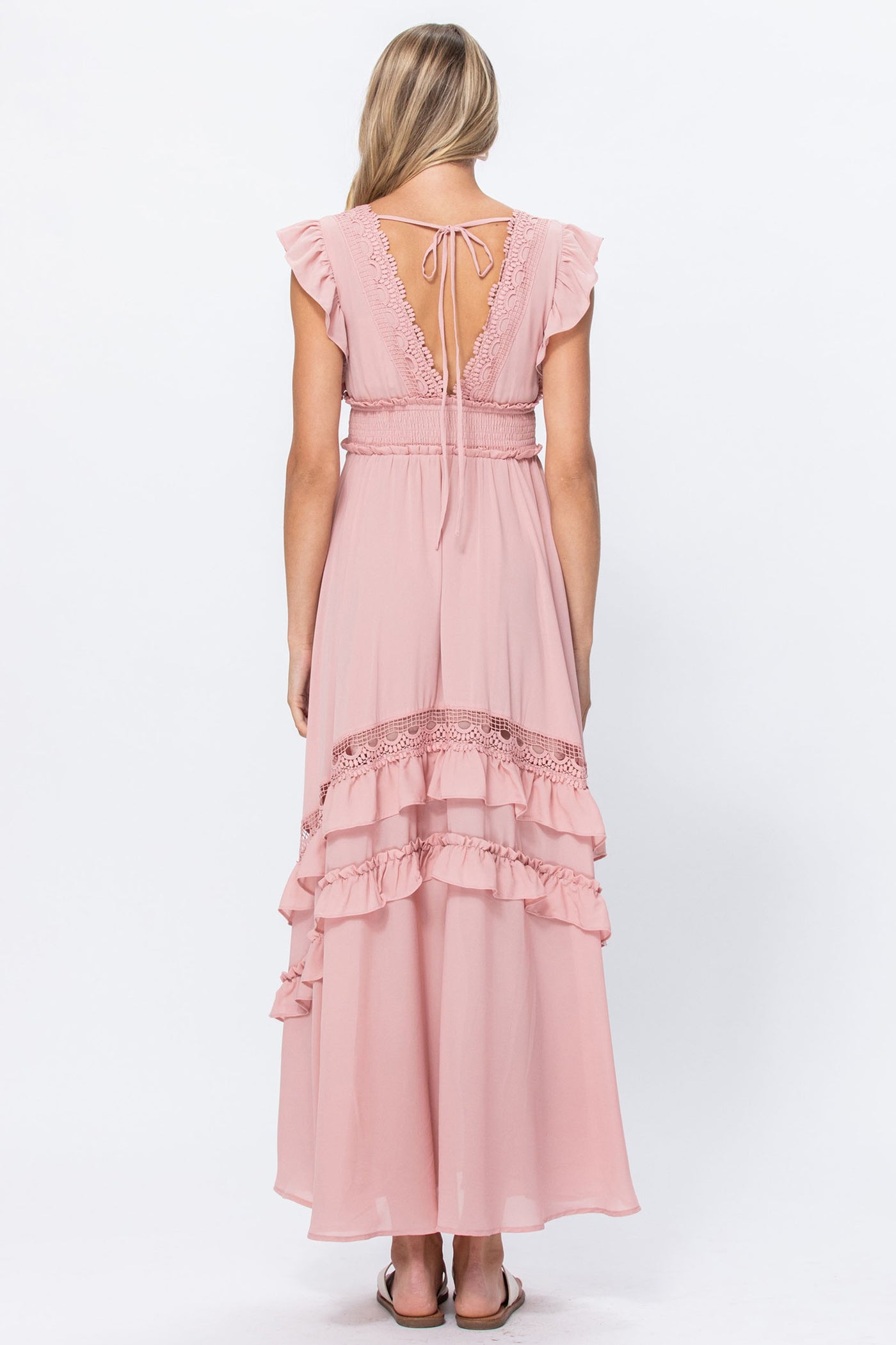 Ruffle Crochet Detail Maxi Dress