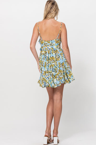 Floral Print Swing Dress in Sky Blue