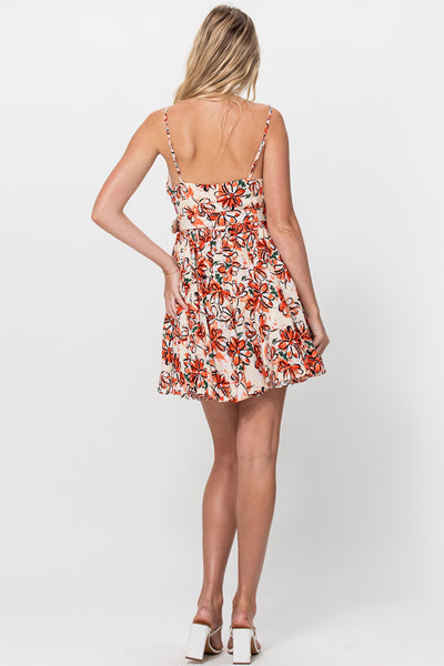 Floral Print Swing Dress in Orange