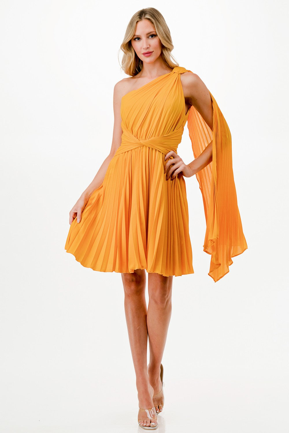 Pleated One Shoulder Dress