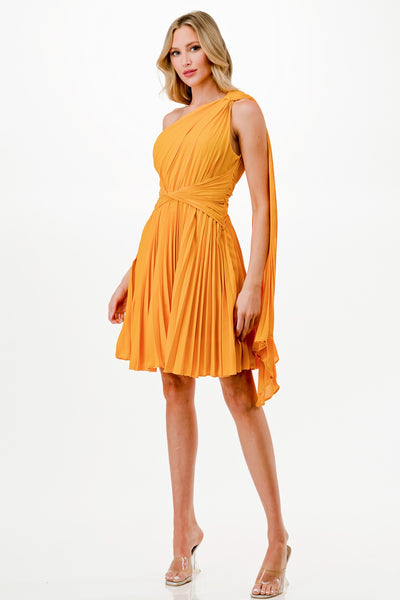 Pleated One Shoulder Dress