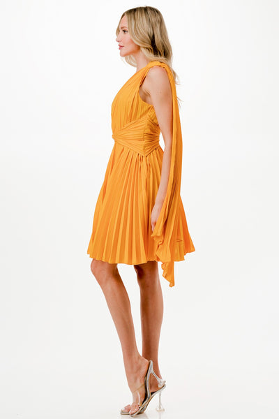Pleated One Shoulder Dress