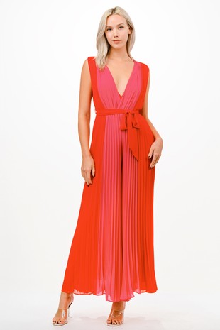Color Block Pleated Jumpsuit