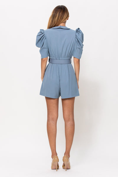 Belted Puff Sleeve Romper