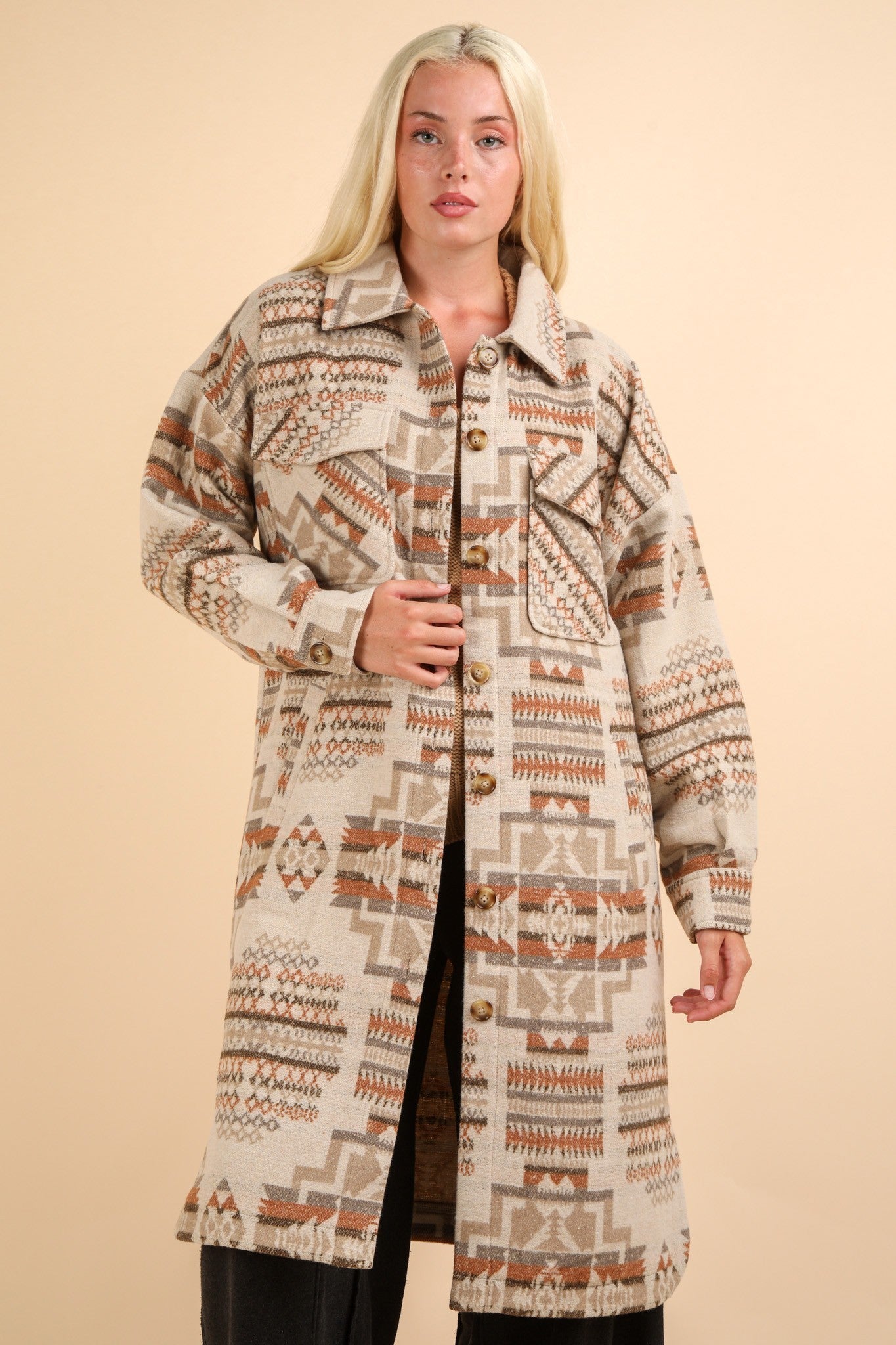 Aztec Print Long Coat