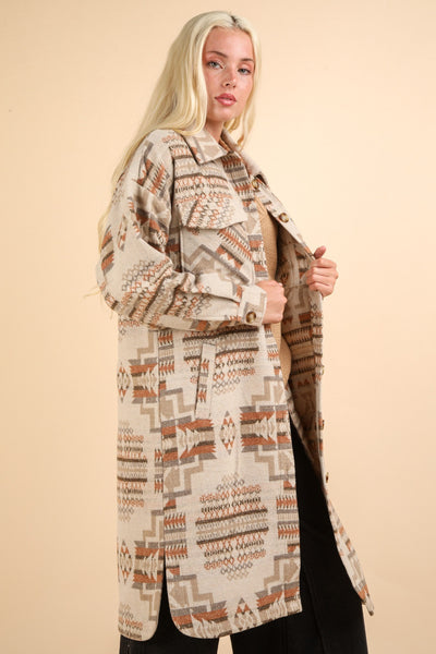 Aztec Print Long Coat