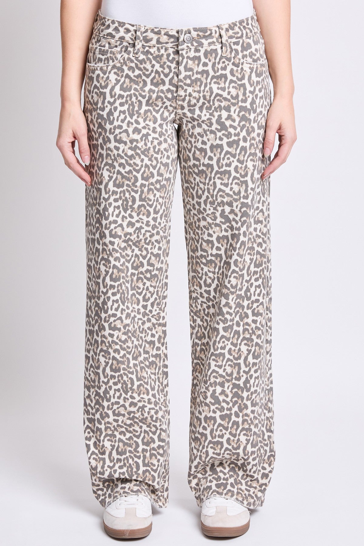 YMI Low Rise Leopard Print Wide Leg Jeans